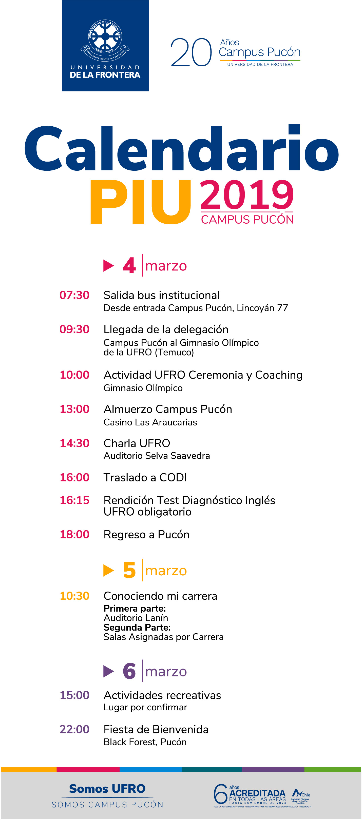calendario piu 2019 campus pucon